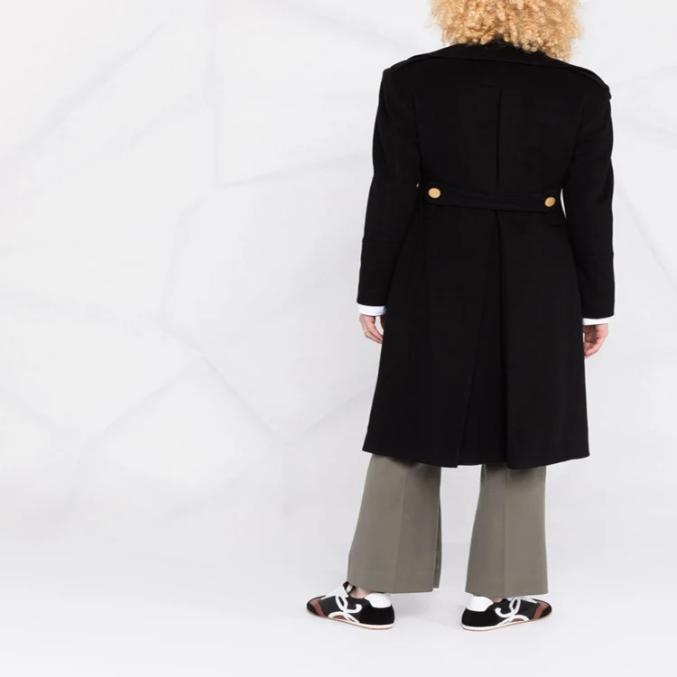 Damen Doppelreihiger Longcoat im Marinemantel‑Stil mit markanten Metallknöpfen Nord Taschen