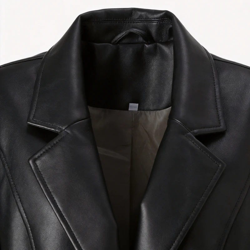 Damen Kurz geschnittene Kunstlederjacke mit Rundhals und aufgesetzten Pattentaschen Nord Taschen