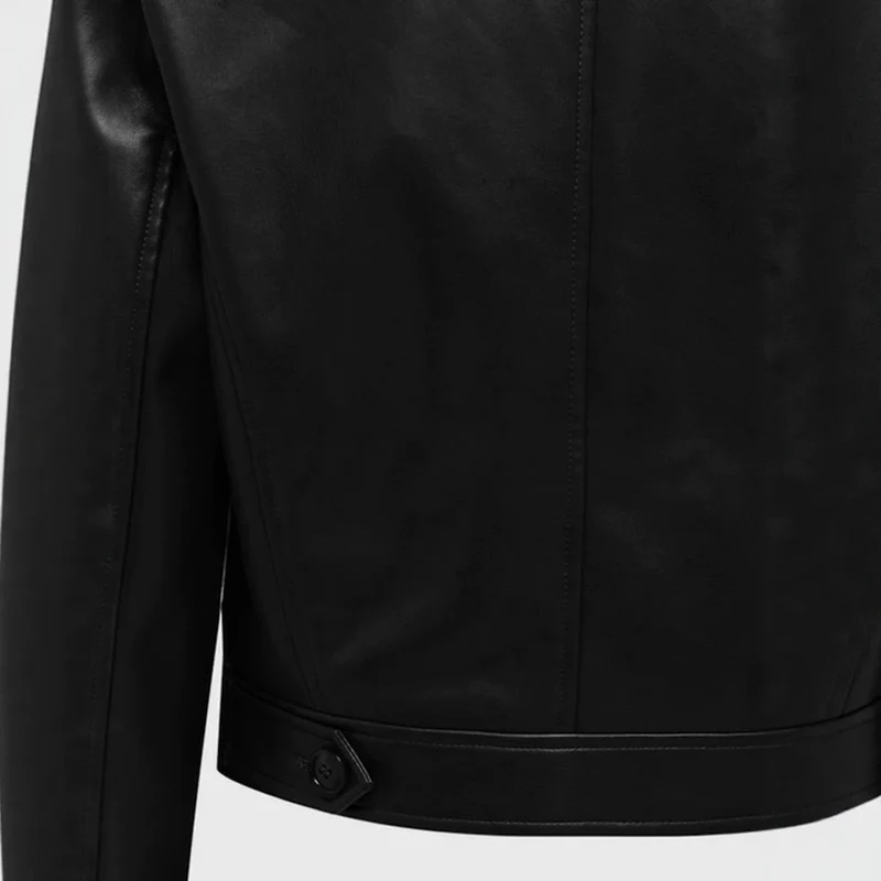 Damen kurz geschnittene Doppelreihige Lederjacke mit breitem Revers Nord Taschen