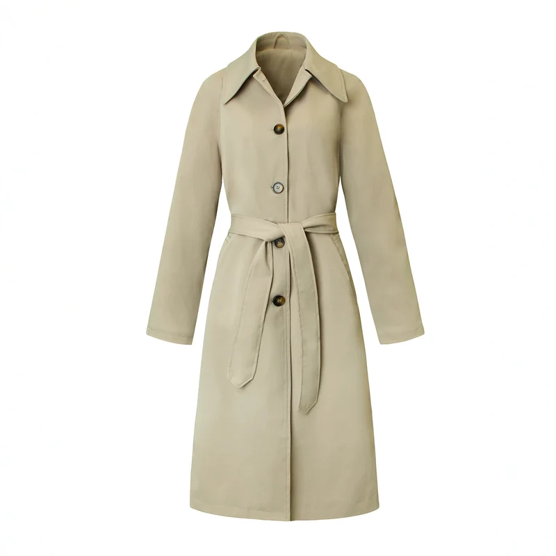 Damen klassischer Trenchcoat mit Taillengürtel und weitem Reverskragen Nord Taschen