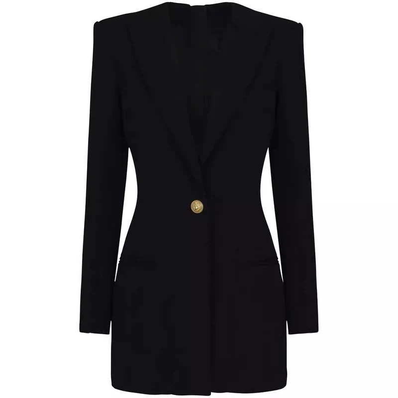 Damen kurzes Blazerkleid im minimalistischen Tailoring mit betonter Schulter und Ein-Knopf‑Verschluss Nord Taschen