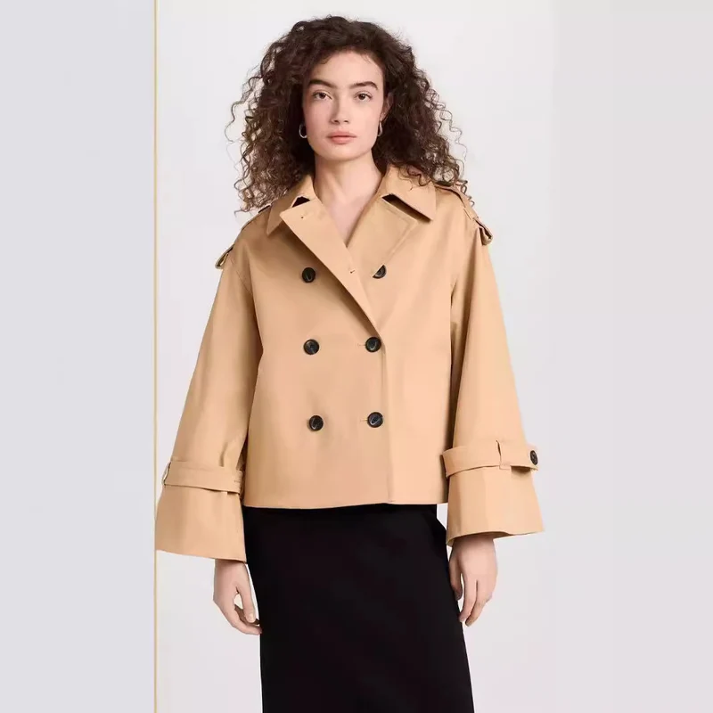 Damen Kurzer Doppelreihiger Trenchcoat im Boxy-Schnitt Nord Taschen