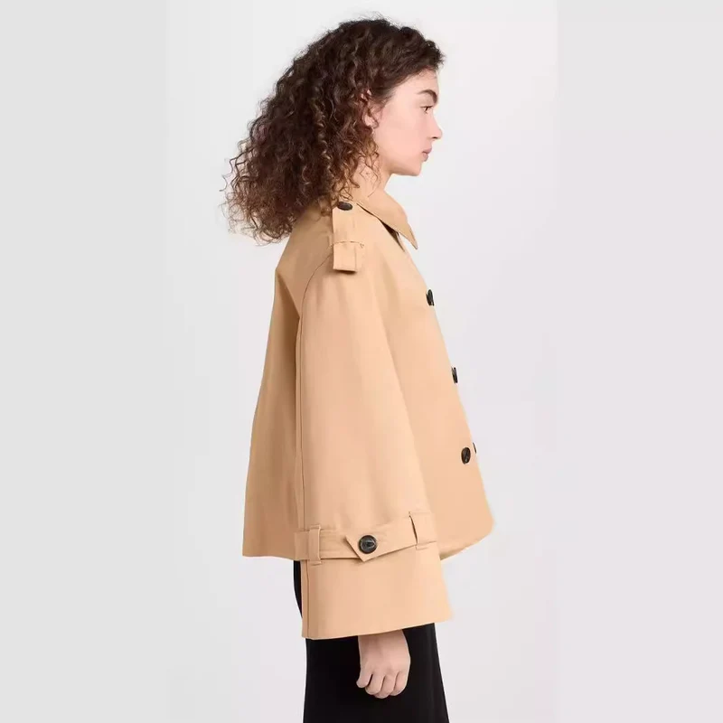 Damen Kurzer Doppelreihiger Trenchcoat im Boxy-Schnitt Nord Taschen
