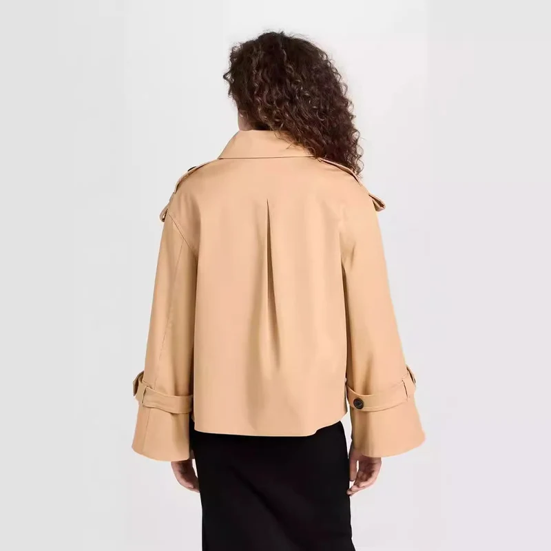 Damen Kurzer Doppelreihiger Trenchcoat im Boxy-Schnitt Nord Taschen