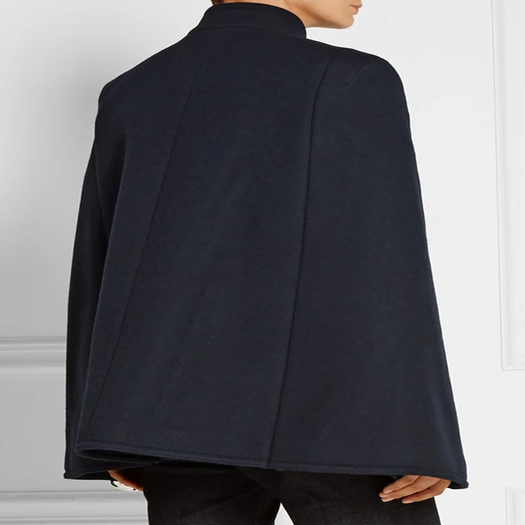 Damen Kurzer Cape-Mantel im Military‑Stil mit Doppelreihe und Stehkragen Nord Taschen