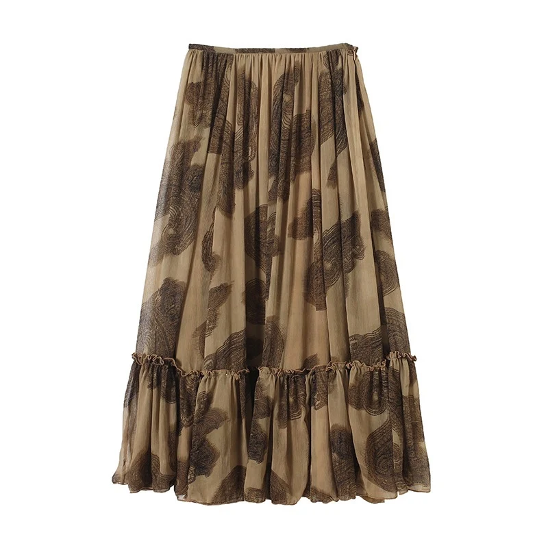 Damen Maxirock aus Chiffon mit Plissée, Elastischem Bund und Volantsaum Nord Taschen