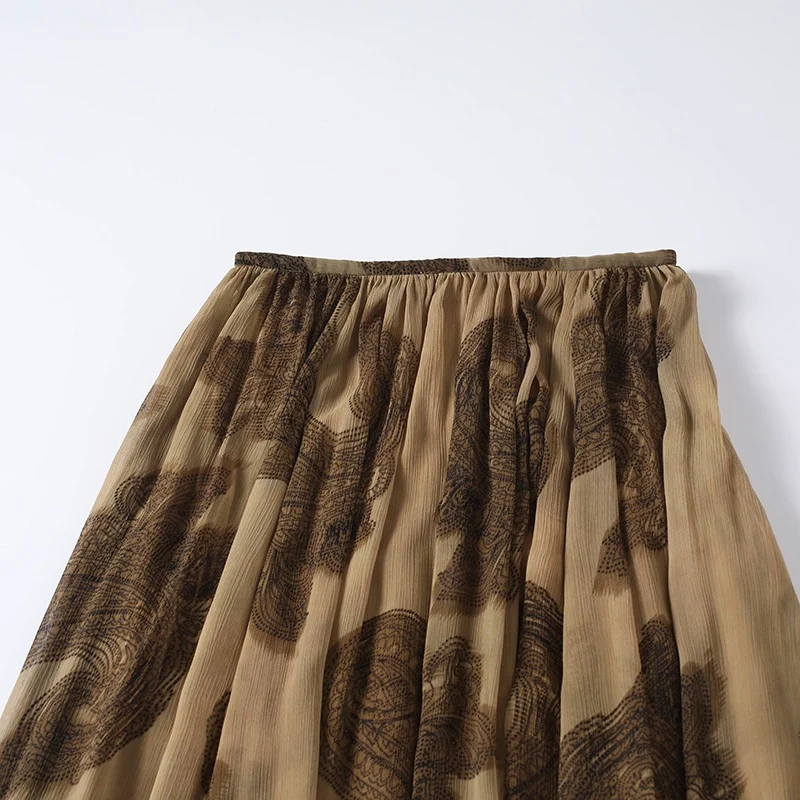 Damen Maxirock aus Chiffon mit Plissée, Elastischem Bund und Volantsaum Nord Taschen