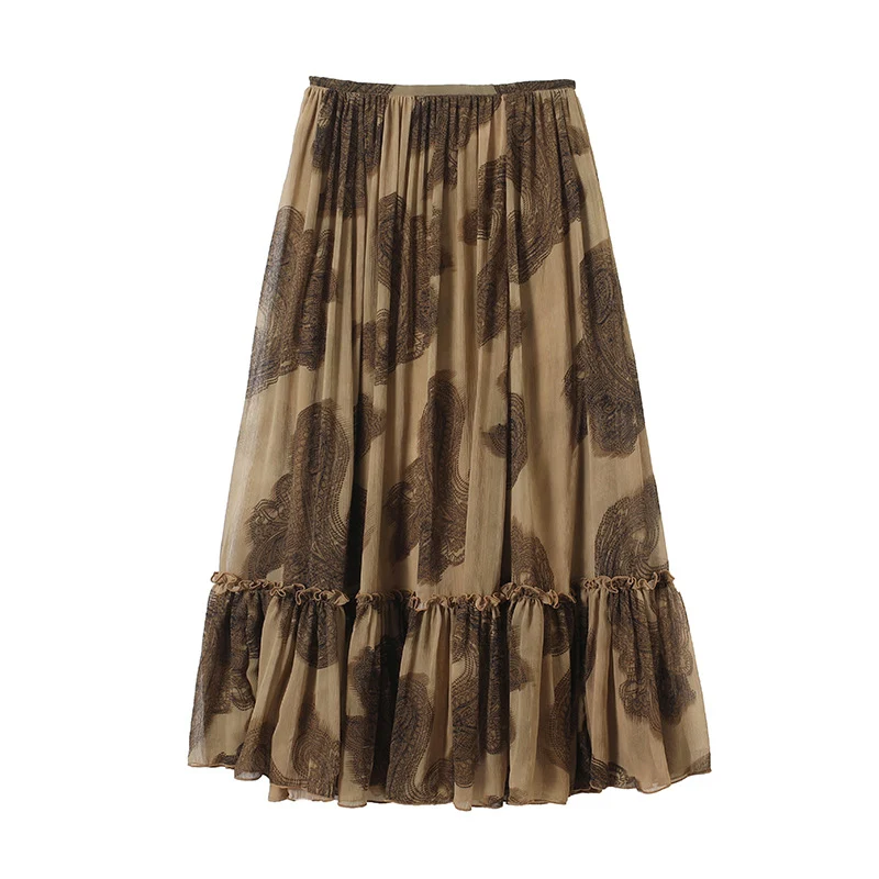Damen Maxirock aus Chiffon mit Plissée, Elastischem Bund und Volantsaum Nord Taschen