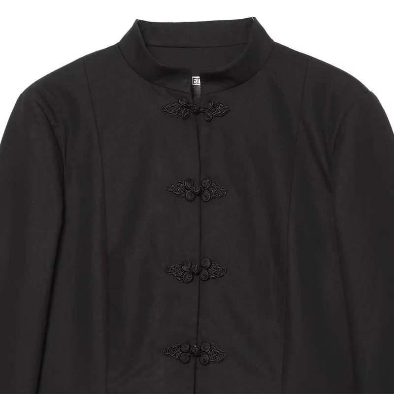 Damen Mandarinkragen Kurzblazer mit chinesischen Knotenverschlüssen Nord Taschen