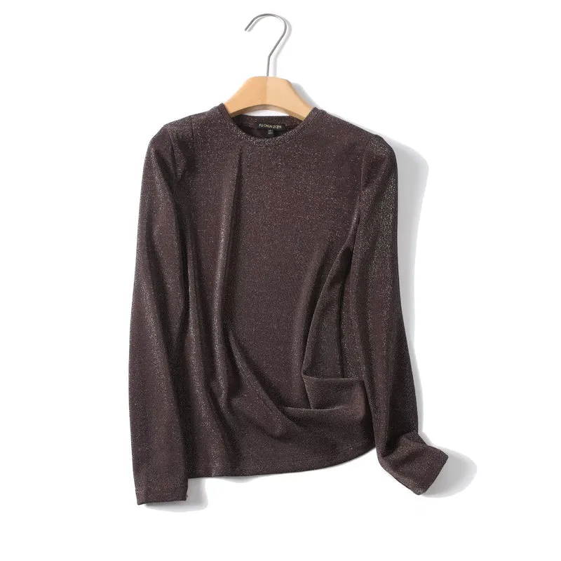 Damen Lurex-Feinstrick Longsleeve mit Rundhalsausschnitt und dezent schimmernder Oberfläche Nord Taschen