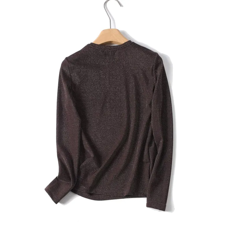 Damen Lurex-Feinstrick Longsleeve mit Rundhalsausschnitt und dezent schimmernder Oberfläche Nord Taschen