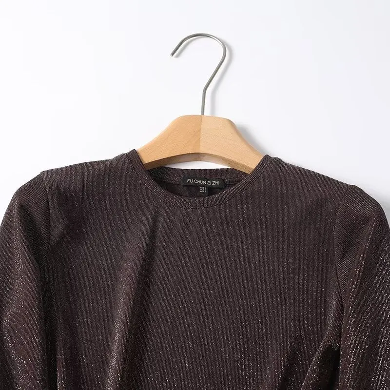 Damen Lurex-Feinstrick Longsleeve mit Rundhalsausschnitt und dezent schimmernder Oberfläche Nord Taschen