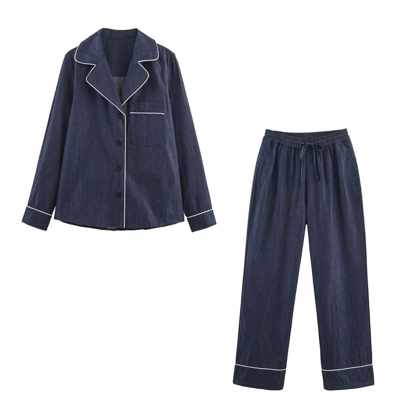Damen Lockere weite Denim-Hose mit elastischem Bund und Kordelzug Nord Taschen