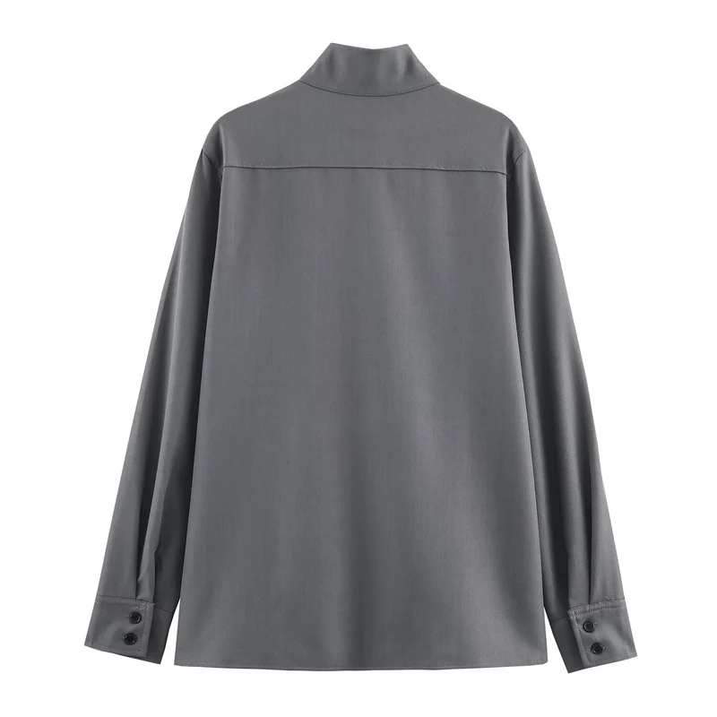 Damen Locker geschnittene Tunika‑Bluse mit verdeckter Knopfleiste und Stehkragen Nord Taschen