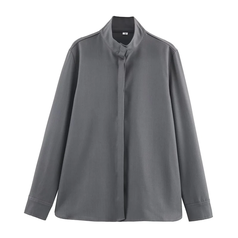 Damen Locker geschnittene Tunika‑Bluse mit verdeckter Knopfleiste und Stehkragen Nord Taschen