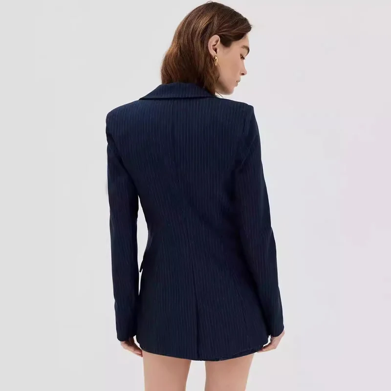 Damen Mini‑Blazerkleid im Nadelstreifen‑Tailoring mit tiefem Schalkragen Nord Taschen