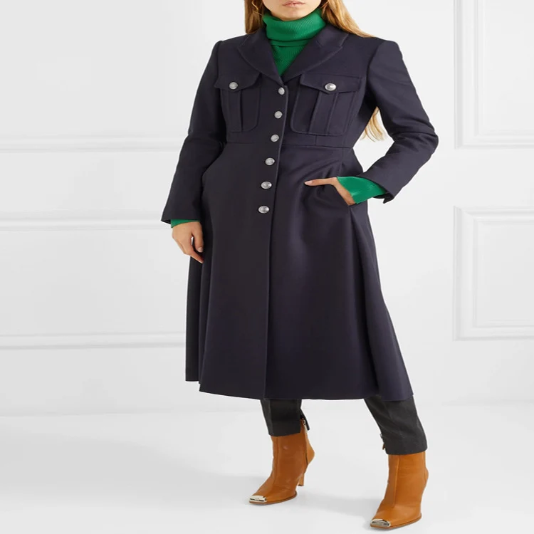 Damen Militärischer Longcoat aus Wollmix mit markanter Knopfleiste und Pattentaschen Nord Taschen