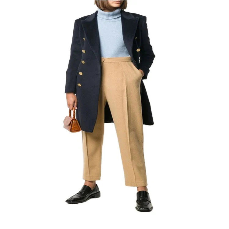 Damen Militärisch-inspirierter Taillierter Longcoat im Tailoring mit dekorativen Metallknöpfen Nord Taschen