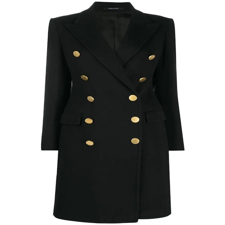 Damen Militärisch-inspirierter Taillierter Longcoat im Tailoring mit dekorativen Metallknöpfen Nord Taschen