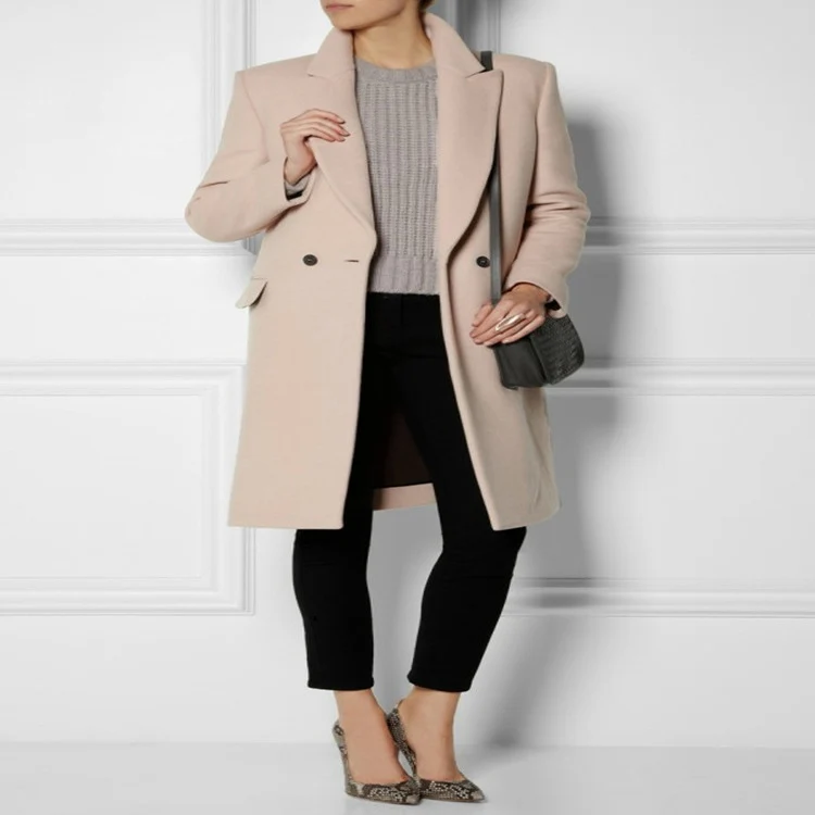 Damen Midilanger Wollmix-Mantel mit minimalistischer Einreiher-Front und Pattentaschen Nord Taschen