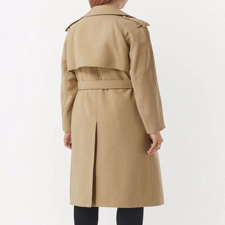 Damen Midilanger Wollmix-Longcoat mit doppelter Schulterpasse, Pattentaschen und dezenter Taillierung Nord Taschen