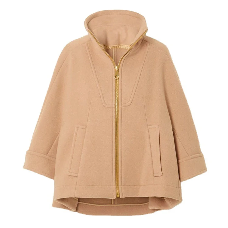 Damen Kurzcape-Jacke aus Wollmix mit Stehkragen und Reißverschluss Nord Taschen