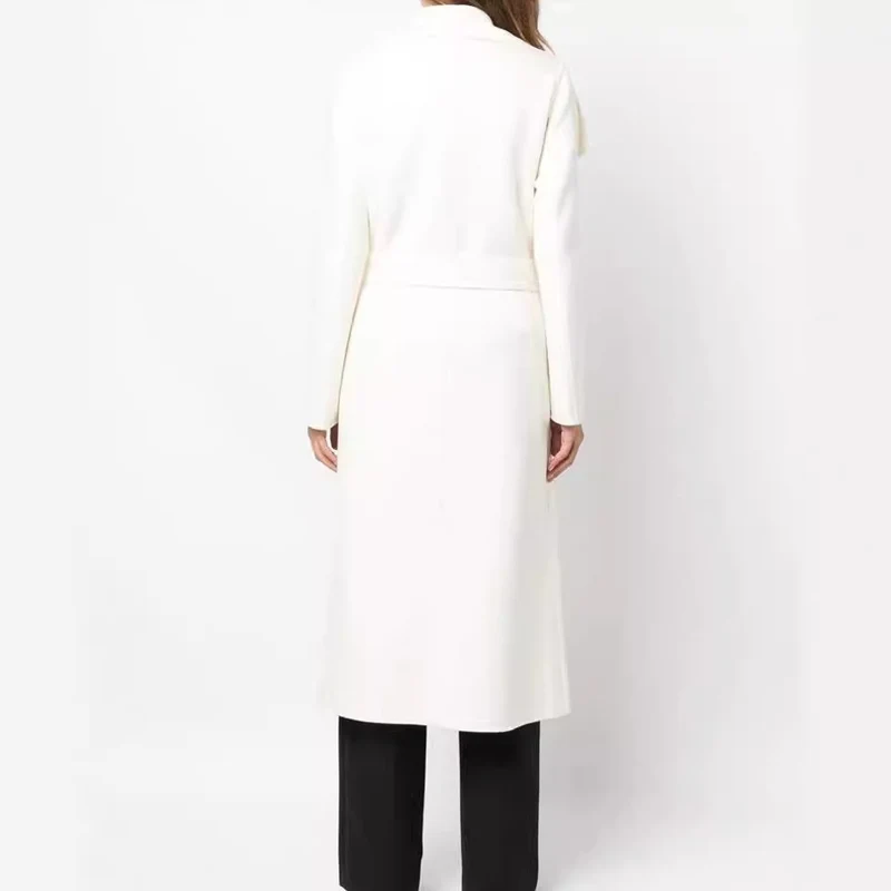 Damen Taillierter Wickelmantel im Kimono‑Look mit weitem Schalkragen und Bindegürtel Nord Taschen