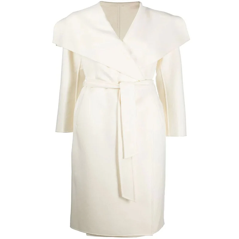 Damen Taillierter Wickelmantel im Kimono‑Look mit weitem Schalkragen und Bindegürtel Nord Taschen