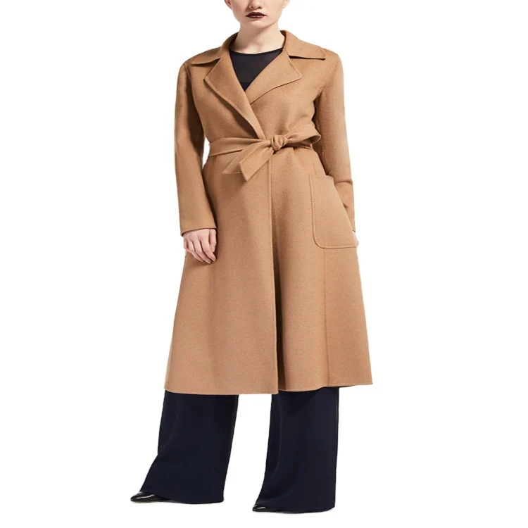 Damen Taillierter Wickelmantel aus Woll-Kaschmirmix mit A‑Linie, Gürtel und aufgesetzten Taschen Nord Taschen