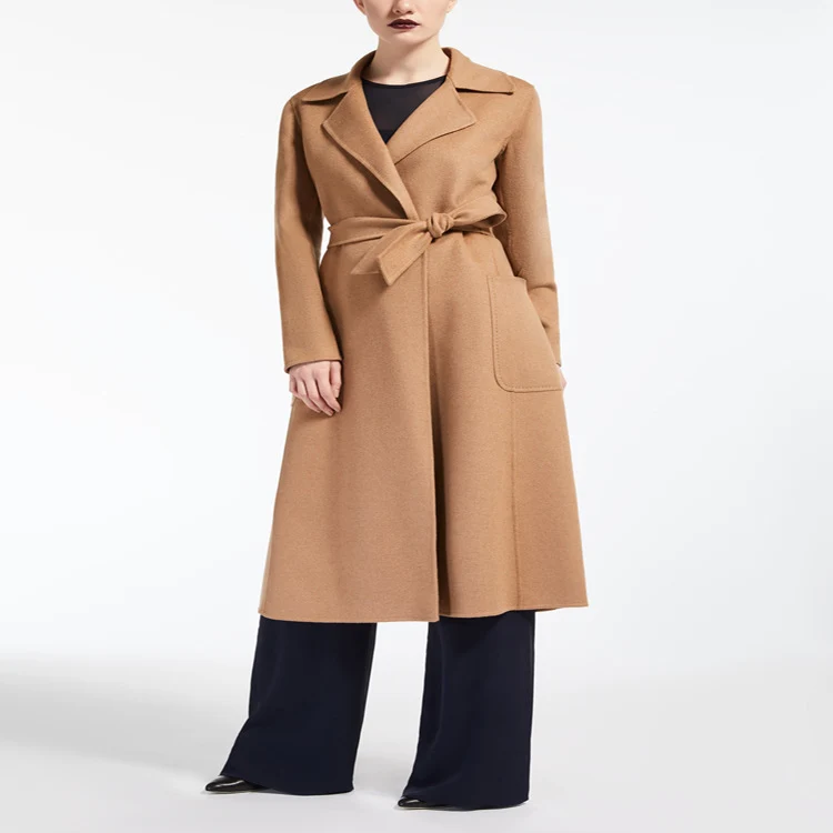 Damen Taillierter Wickelmantel aus Woll-Kaschmirmix mit A‑Linie, Gürtel und aufgesetzten Taschen Nord Taschen