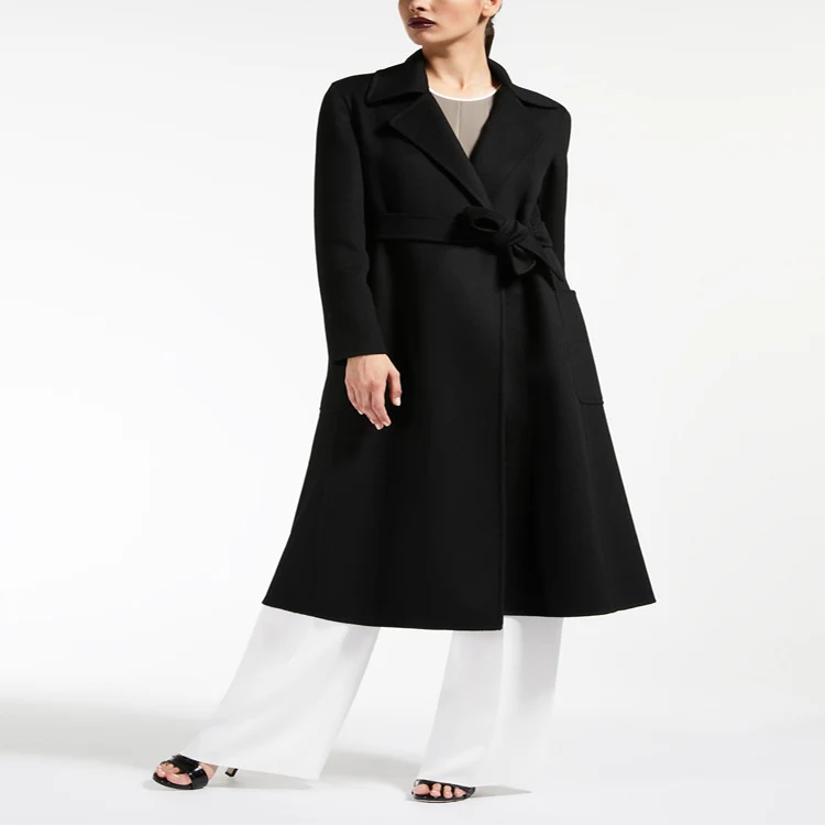 Damen Taillierter Wickelmantel aus Woll-Kaschmirmix mit A‑Linie, Gürtel und aufgesetzten Taschen Nord Taschen
