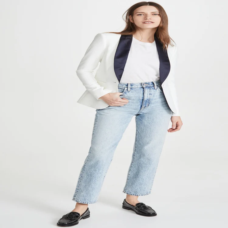 Damen Taillierter Smoking‑Blazer mit satiniertem Schalkragen und Ein‑Knopf‑Front Nord Taschen