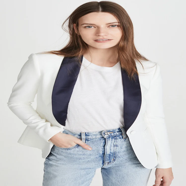 Damen Taillierter Smoking‑Blazer mit satiniertem Schalkragen und Ein‑Knopf‑Front Nord Taschen