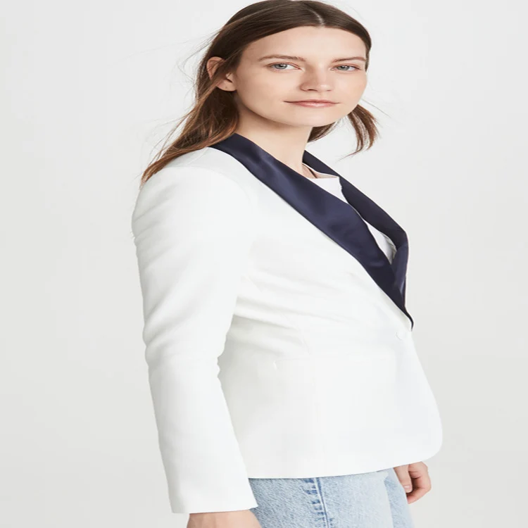 Damen Taillierter Smoking‑Blazer mit satiniertem Schalkragen und Ein‑Knopf‑Front Nord Taschen