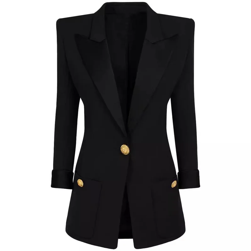 Damen Taillierter Smoking‑Blazer mit Satin‑Schalkragen und dekorativen Medaillonknöpfen Nord Taschen