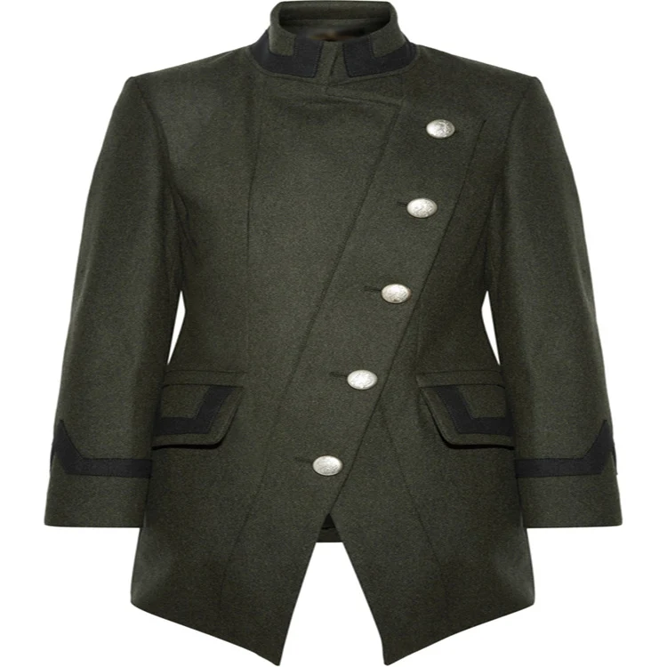 Damen Taillierter Militärmantel im A‑Linien‑Schnitt mit asymmetrischer Knopfreihe Nord Taschen