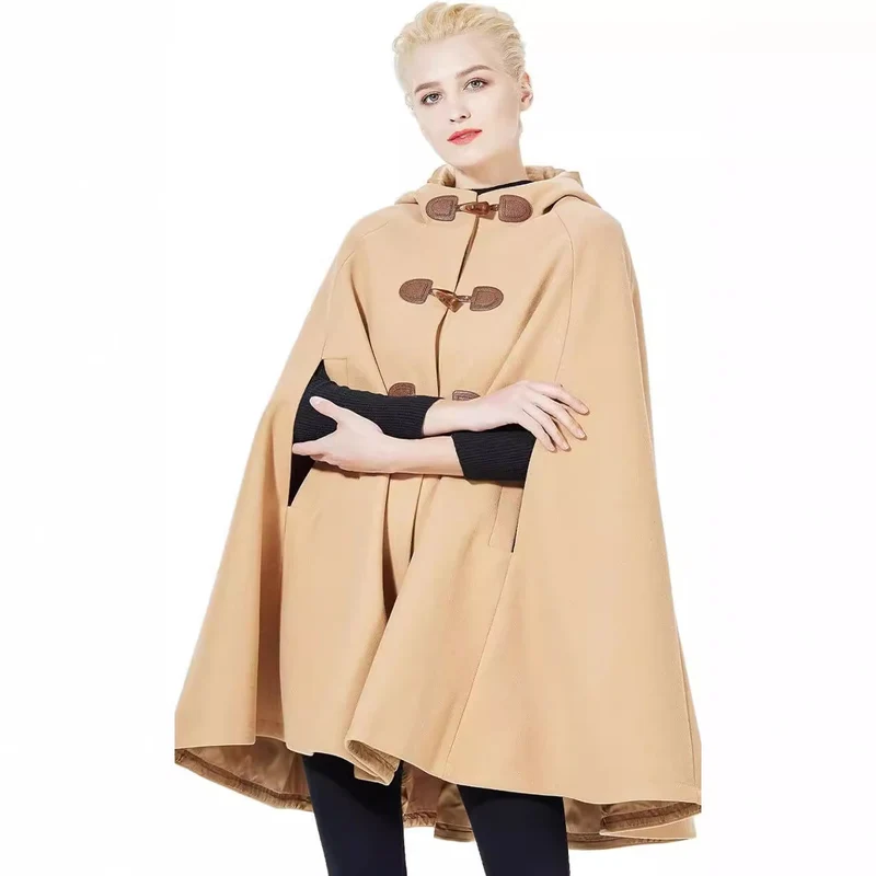 Damen Cape-Mantel mit Kapuze und Knebelverschlüssen Nord Taschen