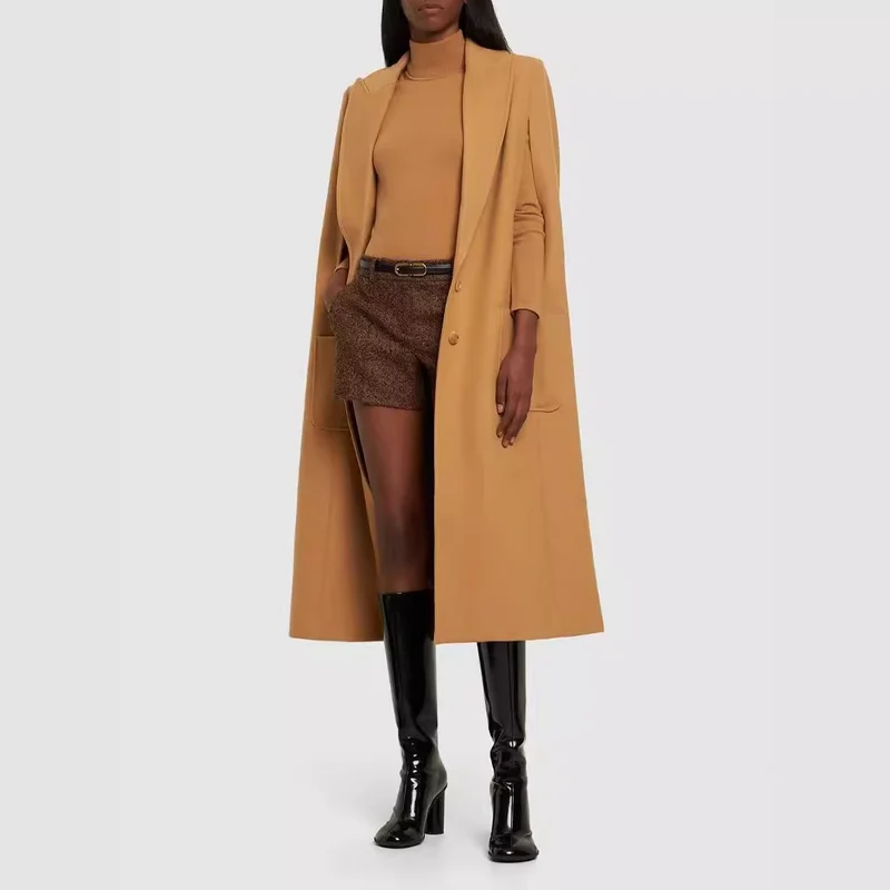 Damen Cape-inspirierter Maxilanger Mantel aus Wollmix mit schmalem Revers Nord Taschen