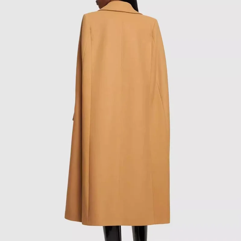 Damen Cape-inspirierter Maxilanger Mantel aus Wollmix mit schmalem Revers Nord Taschen