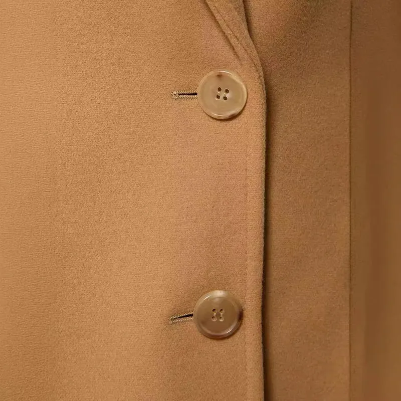 Damen Cape-inspirierter Maxilanger Mantel aus Wollmix mit schmalem Revers Nord Taschen