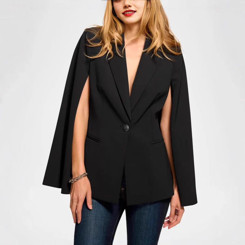 Damen Cape-Blazer mit Schlitzärmeln und tailliertem Ein-Knopf-Verschluss Nord Taschen