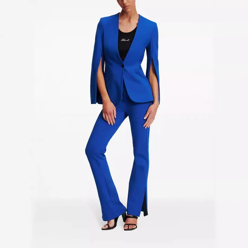 Damen Cape-Ärmel Tailoring-Blazer mit taillierter Silhouette und ausgestellter Hose mit Beinschlitz Nord Taschen