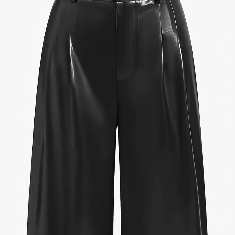 Damen Hochtaillierte Wide‑Leg Kunstlederhose mit Zierknöpfen Nord Taschen