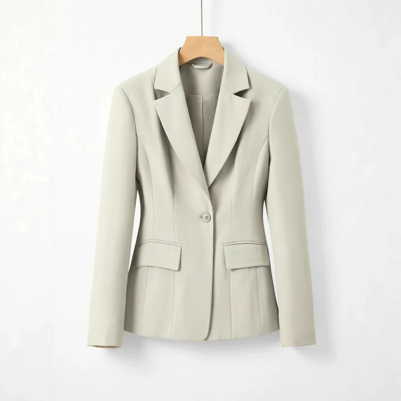 Damen Figurbetonter Ein-Knopf Business-Blazer mit Pattentaschen Nord Taschen