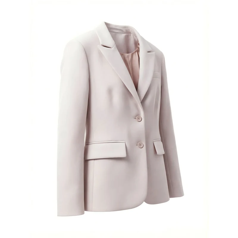 Damen Eleganter taillierter einreihiger Wollblazer mit Reverskragen Nord Taschen
