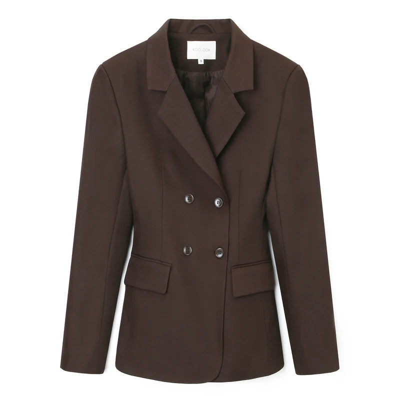 Damen Doppelreihiger taillierter Business‑Blazer mit Pattentaschen und fallendem Revers Nord Taschen