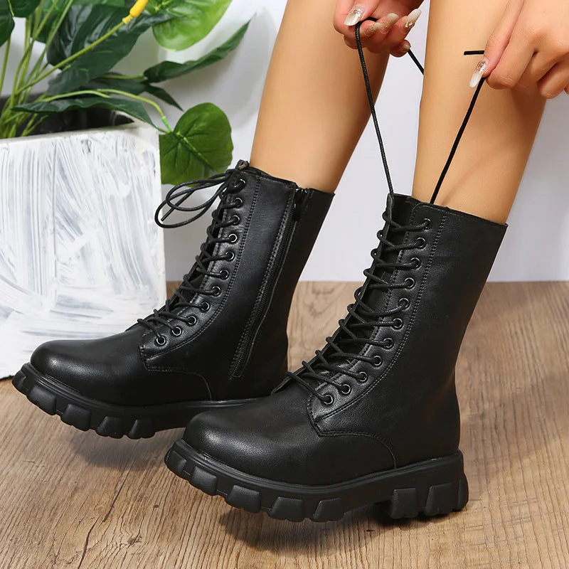 Damen moderne Schnürstiefel mit rutschfester Sohle und seitlichem Reißverschluss Nord Taschen
