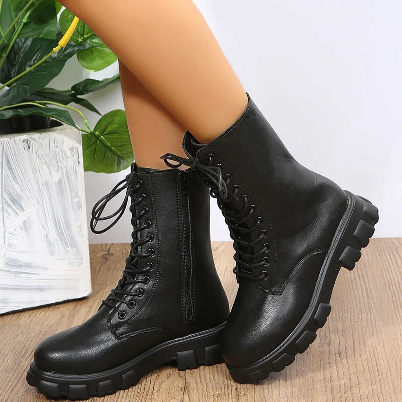 Damen moderne Schnürstiefel mit rutschfester Sohle und seitlichem Reißverschluss Nord Taschen