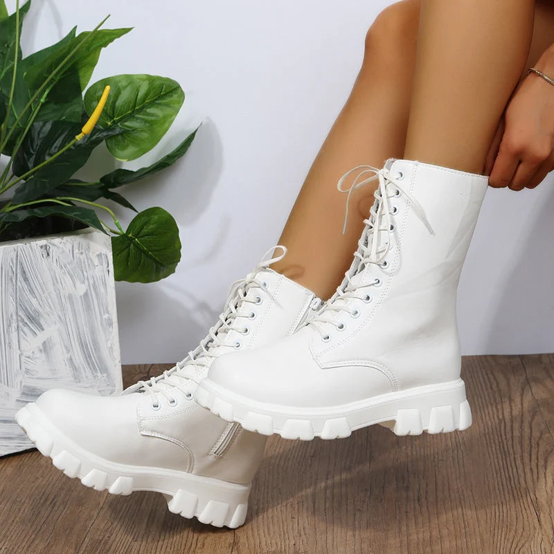 Damen moderne Schnürstiefel mit rutschfester Sohle und seitlichem Reißverschluss Nord Taschen