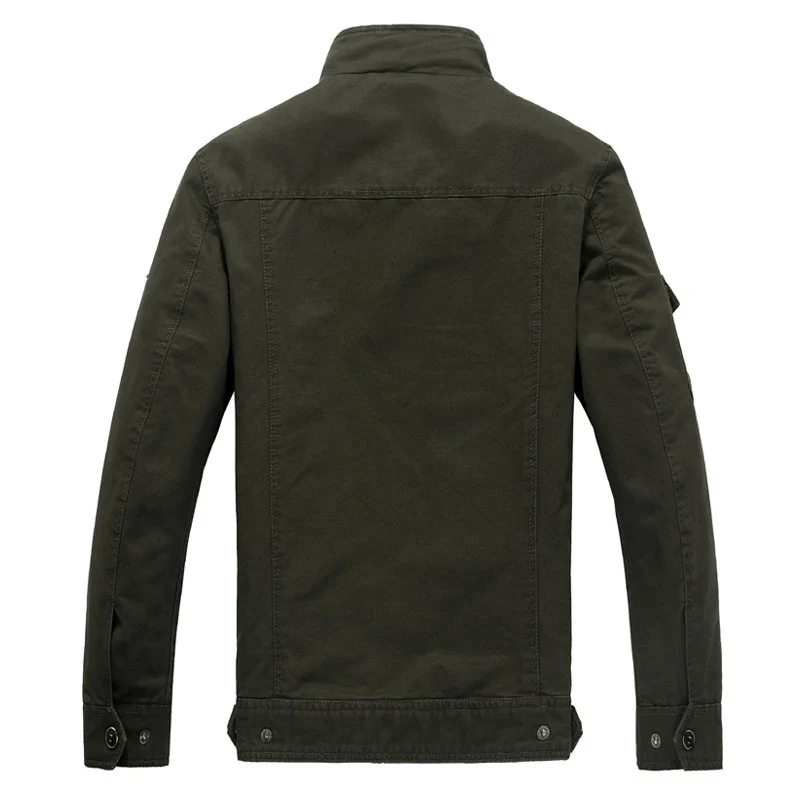 Herren Militärische Canvas Feldjacke mit Stehkragen, Pattentaschen und Abzeichen Nord Taschen